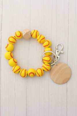 Yellow Wood Baseball Beaded Bracelet