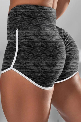 Black Marble Print High Waist Striped Trim Lift up Butt Yoga Sports Shorts