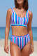 Blue Striped Print U Neck Mid Waist Bikini Swimsuit
