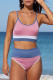 Pink Spaghetti Straps Colorblock Ribbed High Waisted Swimsuit