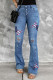 Sky Blue Flag Butterfly Print Distressed Flare Jeans