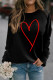 Black Heart Shape Print Long Sleeve Pullover Sweatshirt