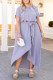 Purple Plus Size Roll up Short Sleeves High Low Maxi Dress