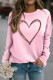 Pink Leopard Heart Shaped Print Drop Shoulder Pullover Sweatshirt