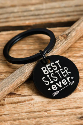 Black BEST SISTER ever Letters Print Keychain