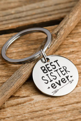 Silvery BEST SISTER ever Letters Print Keychain