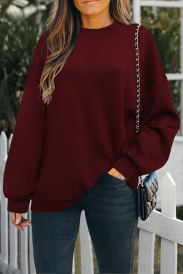 Wine Red Plain Drop-shoulder Pullover Sweatshirt