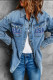 Sky Blue USA Pocket Raw Hem Buttoned Denim Jacket