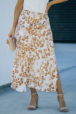 Leopard Print Knotted Front Long Skirt