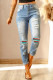 Sky Blue Western Ripped Colorblock Graphic Jeans