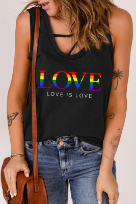 Черный цвет радуги Love Is Love Print Straps Tank Top