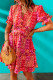 Orange Boho Pattern Print Ruffled Open Back V Neck Mini Dress