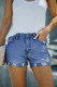 Blue High Rise Cuffed Denim Shorts