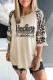 Apricot Hockey Mom Letter Leopard Print 3/4 Sleeve Top