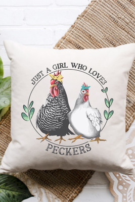 Beige Funny Chicken Lovers Word Art Pillow Cover