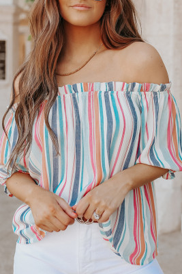 Stripe Off The Shoulder Rainbow Striped Top