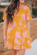 Прямое мини-платье с оранжевым принтом и V-образным вырезом, кулиской и оборками
