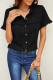 Black Buttoned Lace Splicing Ruffle Textured Short Sleeve Shirt