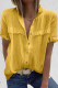 Yellow Buttoned Lace Splicing Ruffle Textured Short Sleeve Shirt