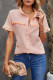 Pink Buttoned Lace Splicing Ruffle Textured Short Sleeve Shirt