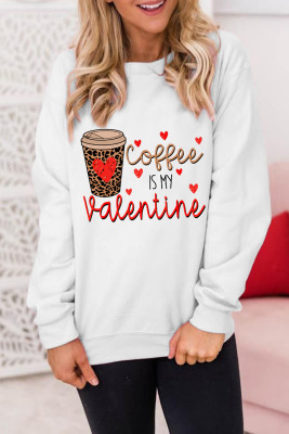 Letter Leopard Heart Graphic Print Long Sleeve Pullover Sweatshirt