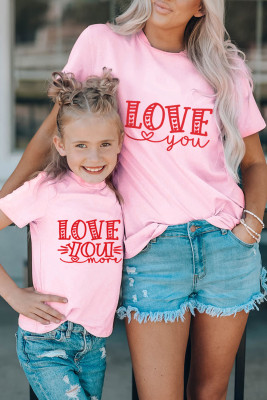 Pink Family Matching LOVE You Pattern Print Adult T Shirt