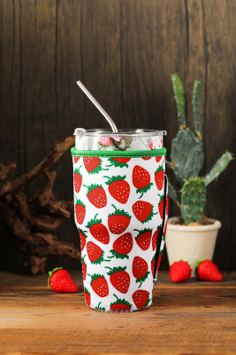 Red Strawberry Print Cap Sleeve 30OZ With Handle