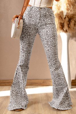 Расклешенные брюки с высокой посадкой и необработанным краем с леопардовым принтом