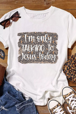 Белая футболка с леопардовым принтом I'm Only Talking To Jesus Today