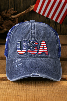 کلاه مشبک دوزی آبی ایالات متحده آمریکا بیسبال دوزی شده