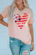 Pink USA Flag Pattern Heart Shape Print Crew Neck T Shirt