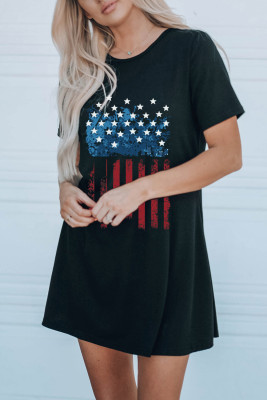 Black Distressed American Flag Short Sleeve T Shirt Dress