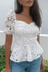 White Lace Hollow out Puff Sleeve Blouse