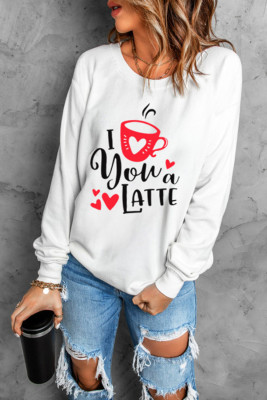 I Love you a Latte Graphic White Sweatshirt