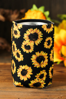 Black 330ML Sunflower Print Can Cup Cover