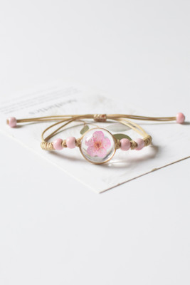 Pink Immortal Dried Flower Woven Bracelet