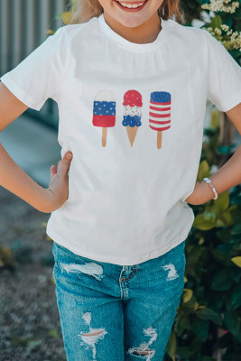 White Mother and Me Girl's American Flag Popsicle Girl's Graphic T Shirt