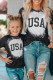 Black Family Matching USA Letter Color Block Short Sleeve T Shirt
