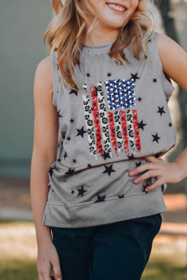 Gray Family Matching Girl's American Flag Star Print Graphic Tank Top