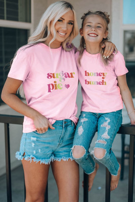 Pink Family Matching Honey Bunch Letter Print Crewneck Girl's T Shirt