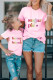 Pink Family Matching Sugar Pie Letter Print Crewneck T Shirt