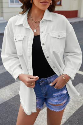 ژاکت جین خام لبه دار با جیب سفید