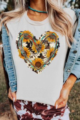 Sunflower Heart-shaped Print Short Sleeve Top