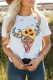White Sunflower Aztec Animal Print Distressed Short Sleeve T-shirt