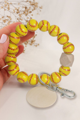 Yellow Baseball Wood Beads Wood Chips Bracelet Keychain