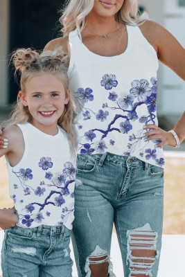 White Family Matching Flower Pattern Print Sleeveless Top