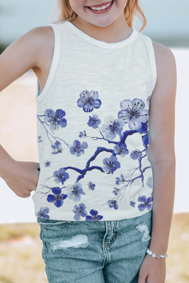 White Family Matching Flower Pattern Print Sleeveless Girl's Top
