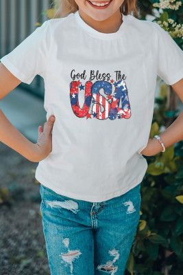 White Family Matching USA Graphic Print Girl's Crew Neck T Shirt