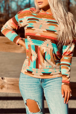 Western Aztec Print Pullover Knit Top with Pocket