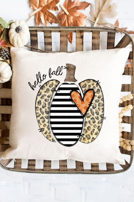 Beige Hello Fall Cute Pumpkin Heart Print Pillow Case